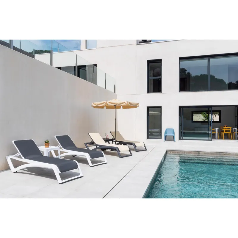Chaise Longue Sky Club - Blanc et Gris - Lot de 2-Resol
