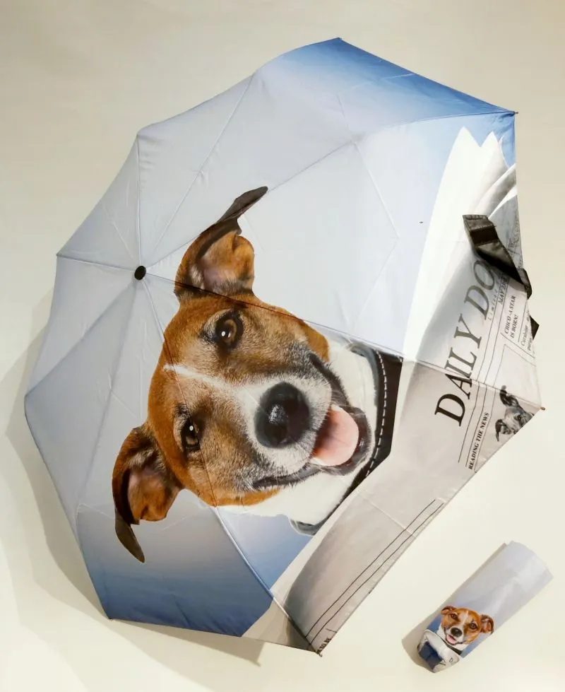 Parapluie pliant open-close le chien Jack Russell et journal Doppler, léger et solide